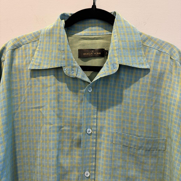 Bugatchi Uomo Flip Cuff Dress Shirt Plaid Long Sleeve Button Up Size L - Picture 2 of 11